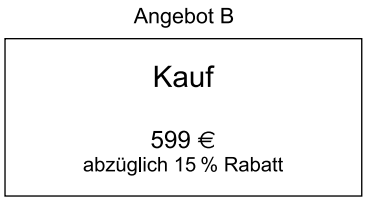 Angebot B mit Kaufpreis 599 € und 15 % Rabatt